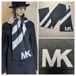 Michael Kors Colorblock Striped Knit Scarf Charcoal/Grey